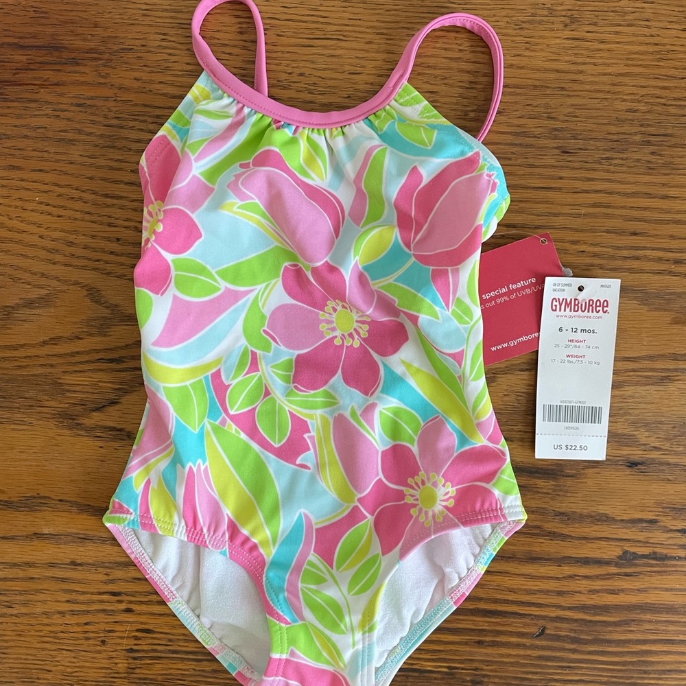 Gymboree girl’s summer vacation floral print swimsuit size 6-12 months NWT